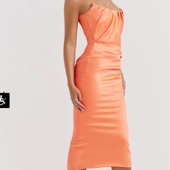 House Of Cb Alora Tangerine Strapless Corset Midi Dress-G19 - Picture 4 of 8